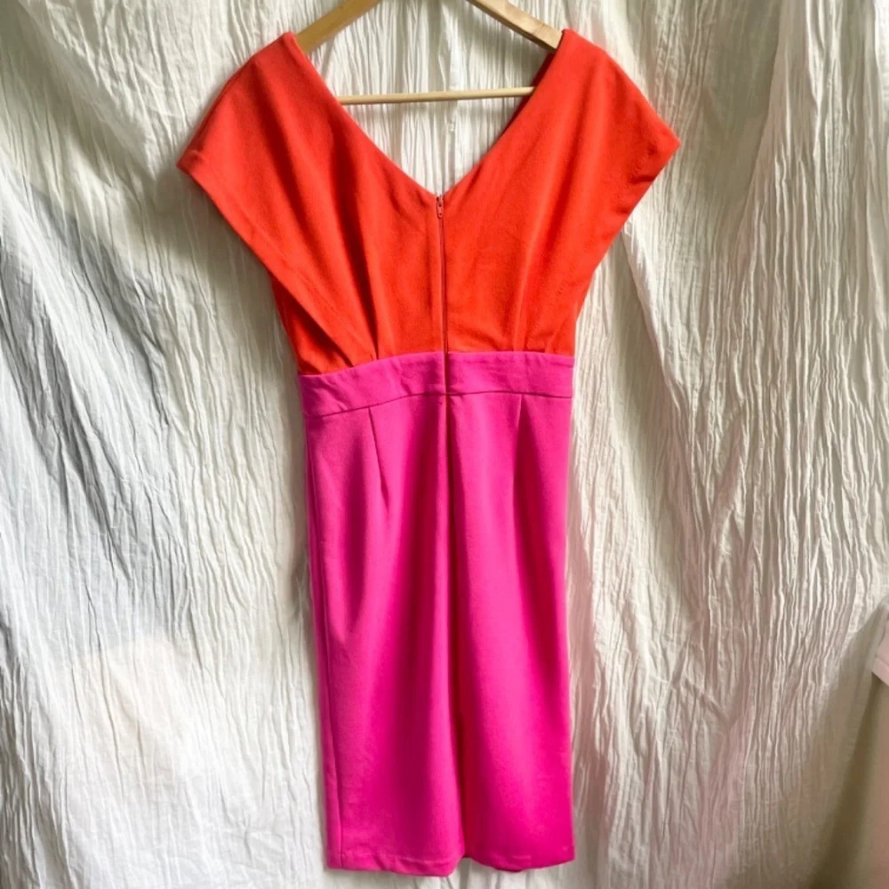 Jealous Tomato Pink & Red Colorblock Surplice Neckline Mini Dress, S - Picture 7 of 14